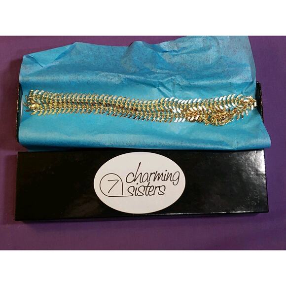 Unique Centipede Style Textured Shiny Yellow Gold Tone Chain Necklace Adjustable - Picture 6 of 6